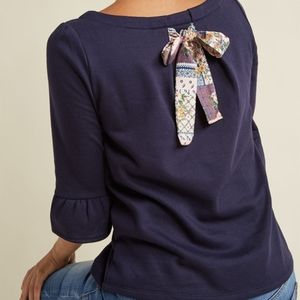 Modcloth navy Spiffed up Saturday pullover w tie